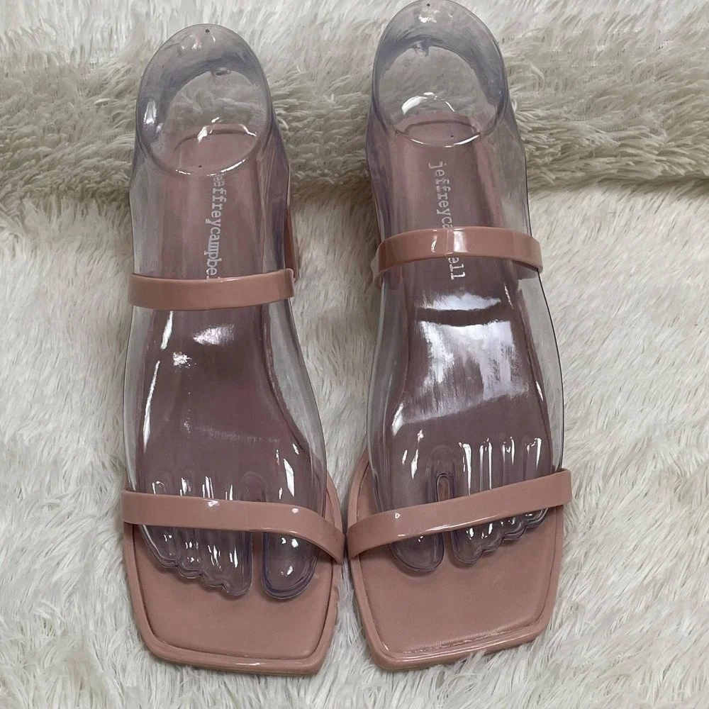 Jeffrey Campbell Jamm 3 Jelly Slide Heel Sandal Sz 7 Pink‎ Block Heel Slip On